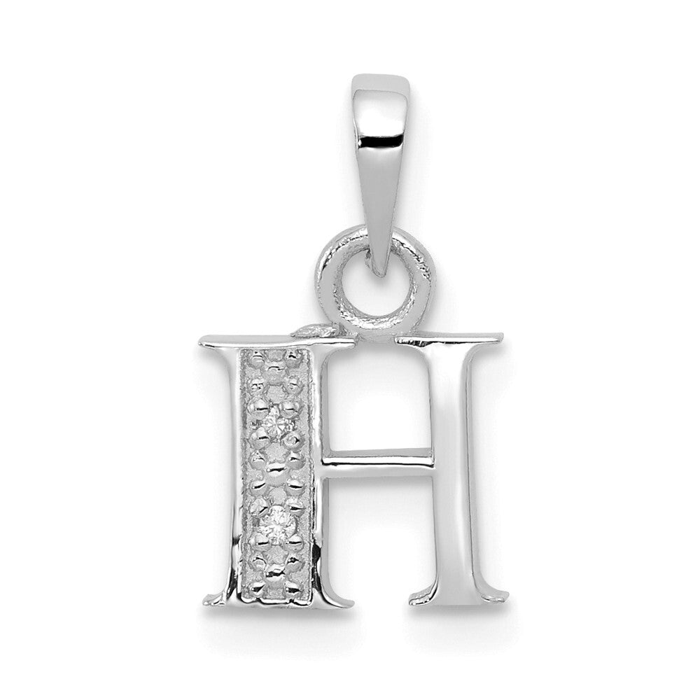14k White Gold Rhodium-plated Diamond Letter H Initial Pendant for Women