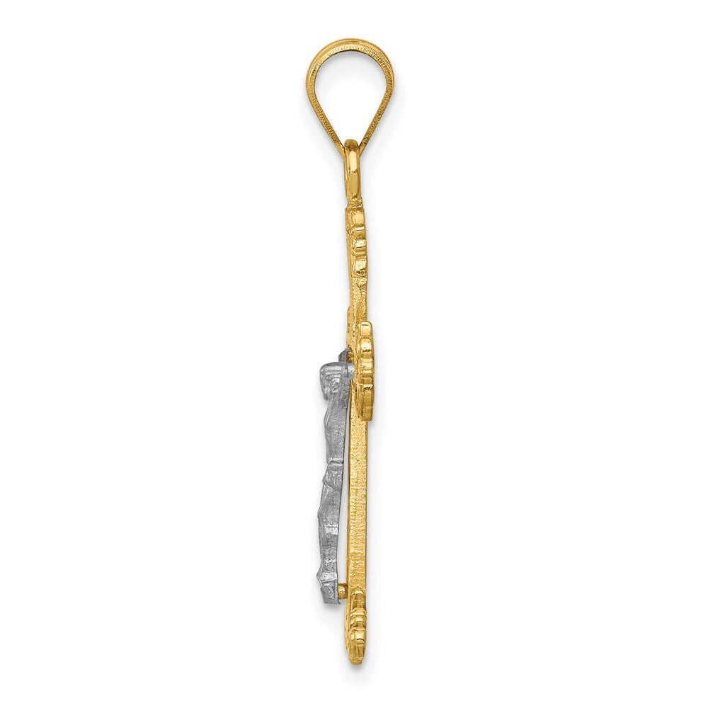 14k Two-tone Gold Diamond-cut Crucifix Pendant for Women