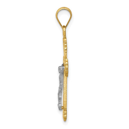 14k Two-tone Gold Diamond-cut Crucifix Pendant for Women