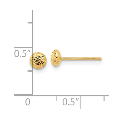 14k Yellow Gold Polished and Diamond-cut 4.5mm Button Stud Earrings
