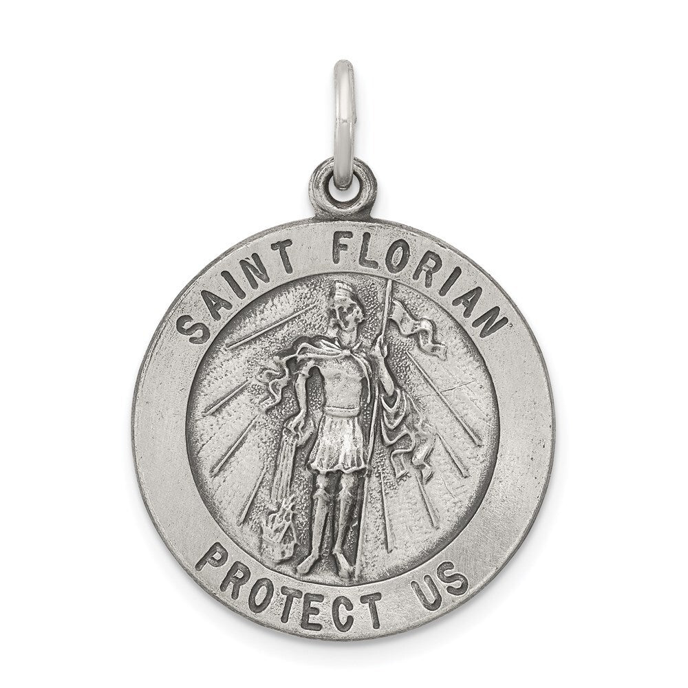 Sterling Silver Antiqued Saint Florian Medal Pendant