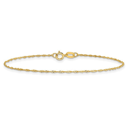 14k Yellow Gold 10 inch 1mm Singapore with Spring Ring Clasp Anklet