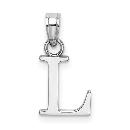 14k White Gold Polished Block Letter L Initial Pendant for Women