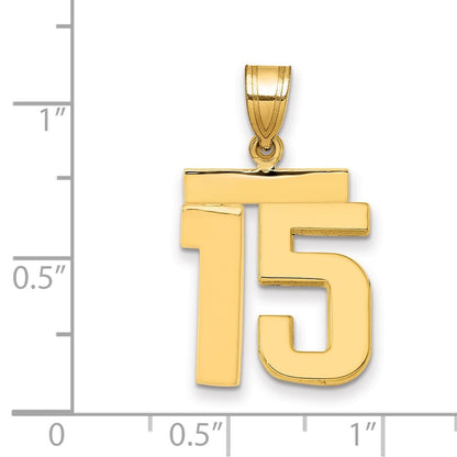 14k Yellow Gold Medium Polished Number 15 Charm Pendant