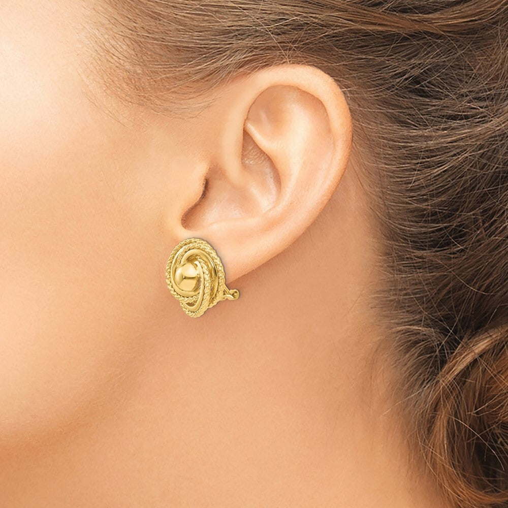 14k Yellow Gold Polished & Twisted Fancy Omega Back Stud Earrings