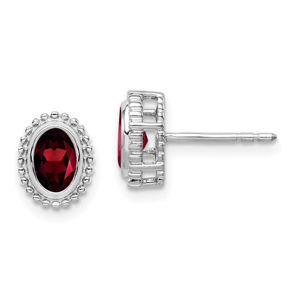 14k White Gold Oval Garnet Stud Earrings Gift for Women
