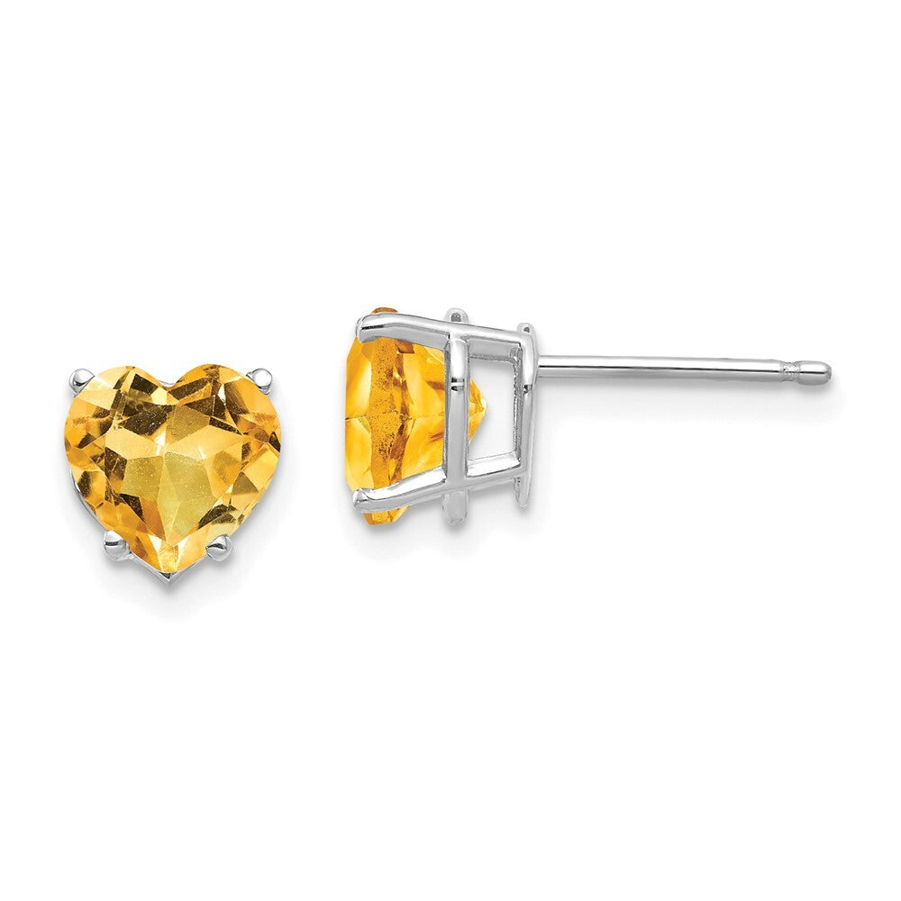 14k White Gold 7mm Heart Citrine Stud Earrings Gift for Women