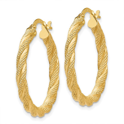14k Yellow Gold Twisted Textured Hoop Earrings
