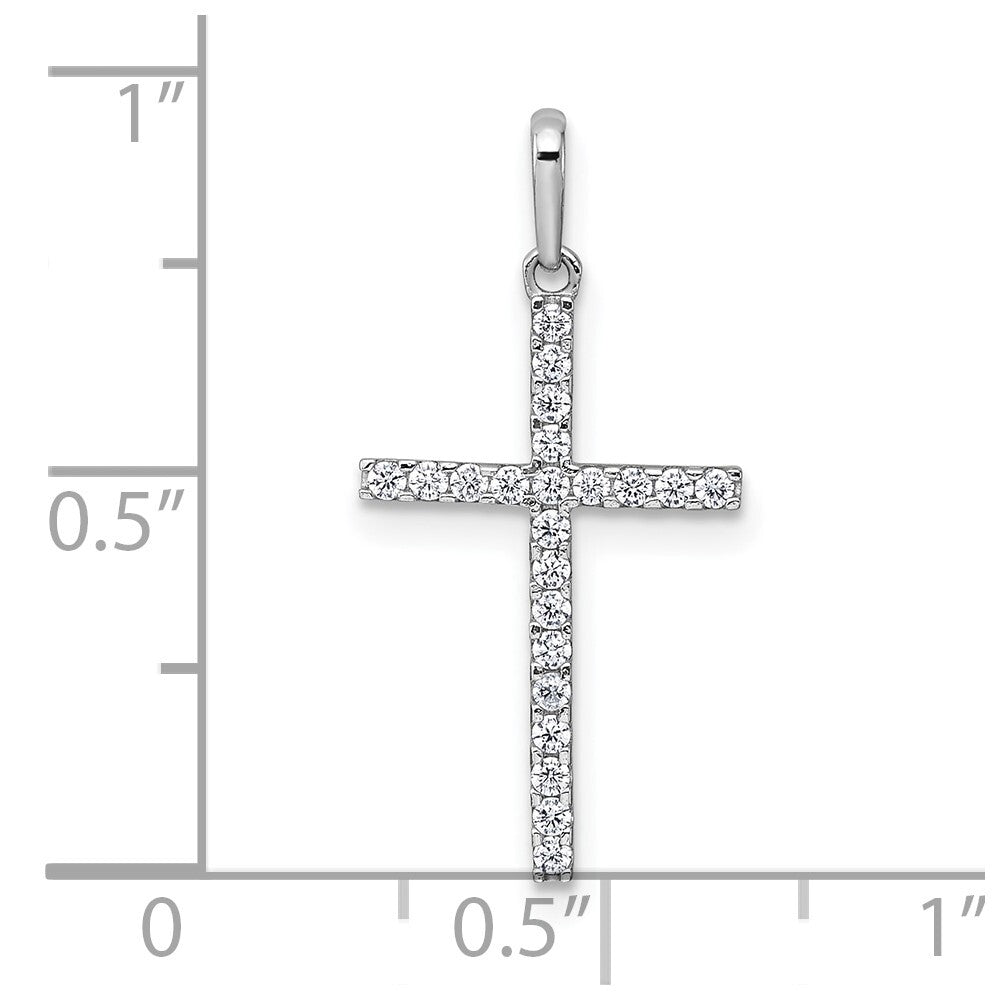 14k White Gold Polished Cubic Zirconia Cross Pendant