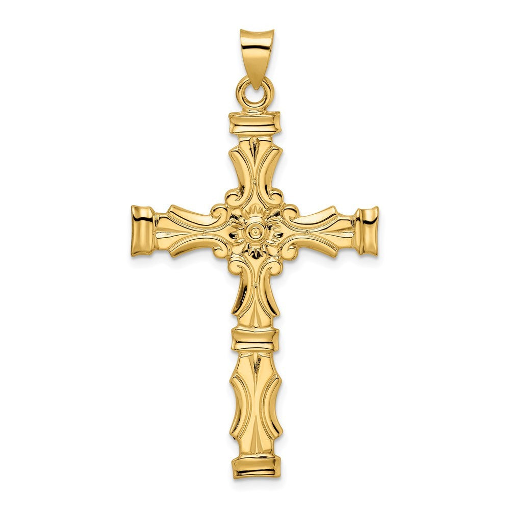 14k Yellow Gold Polished Solid Fancy Design Cross Pendant