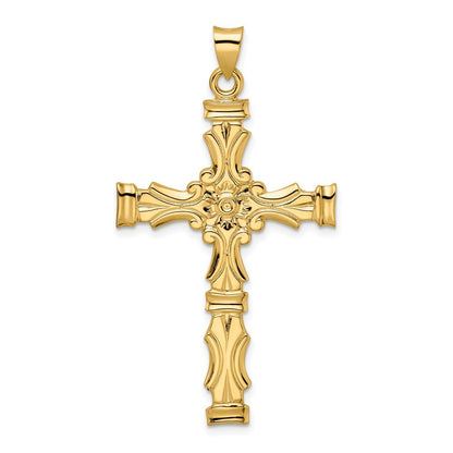 14k Yellow Gold Polished Solid Fancy Design Cross Pendant