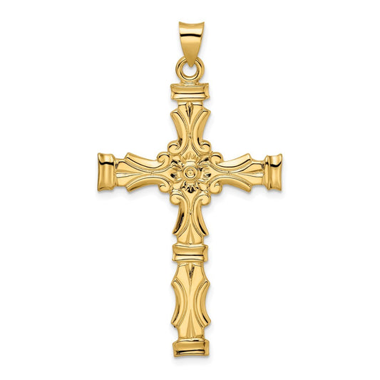 14k Yellow Gold Polished Solid Fancy Design Cross Pendant
