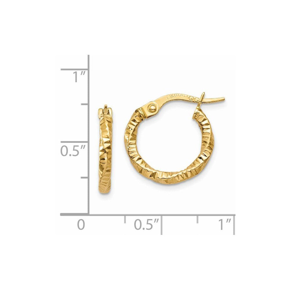 14k Yellow Gold Polished and Textured Hoop Earrings Gift for Women