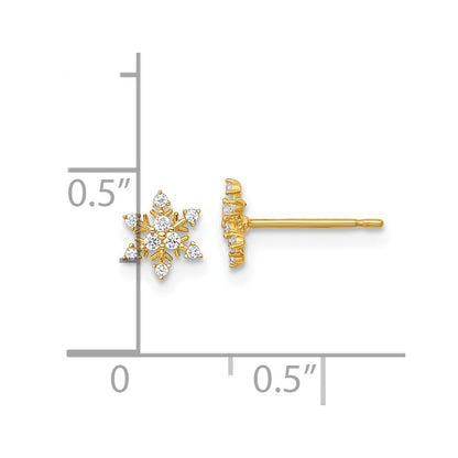 14k Yellow Gold Polished Cubic Zirconia Snowflake Stud Earrings Gift for Women
