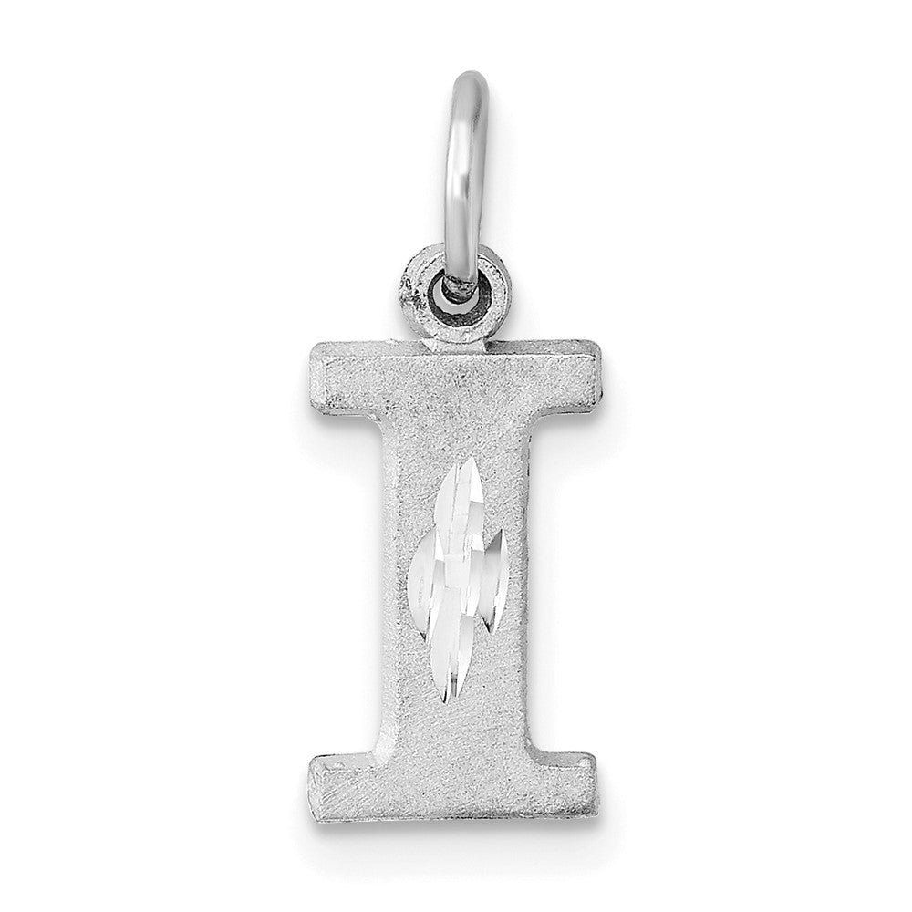 14k White Gold Satin Diamond-cut Letter I Initial Charm Pendant