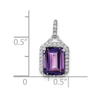 14k White Gold Emerald-cut Amethyst and Diamond Halo Pendant for Women