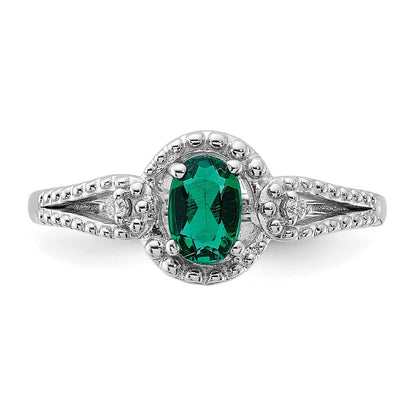 Sterling Silver Rhodium-plated Created Emerald & Diamond Ring