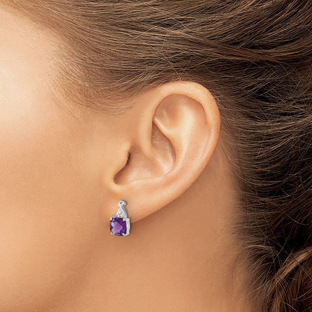 14K White Gold Checkerboard  Amethyst and Diamond Drop & Dangle Earrings