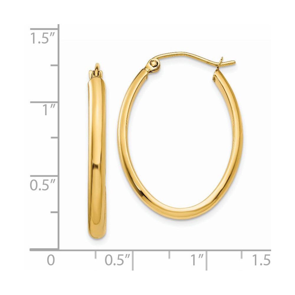 14k Yellow Gold 3mm Oval Hoop Earrings Gift for Women