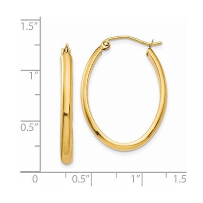 14k Yellow Gold 3mm Oval Hoop Earrings Gift for Women