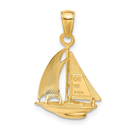 14k Yellow Gold Polished Open-Backed Sailboat Pendant for Women