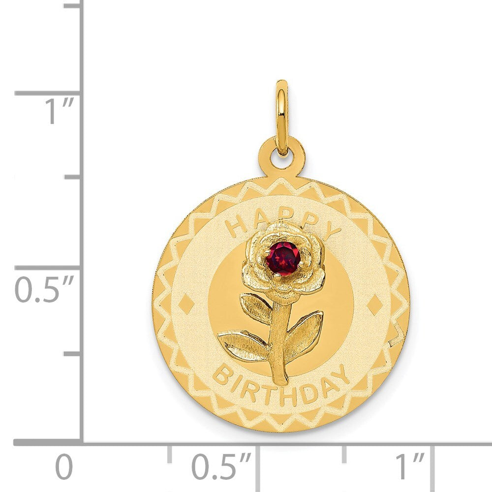 14k Yellow Gold HAPPY BIRTHDAY Disc Charm with Cubic Zirconia Flower
