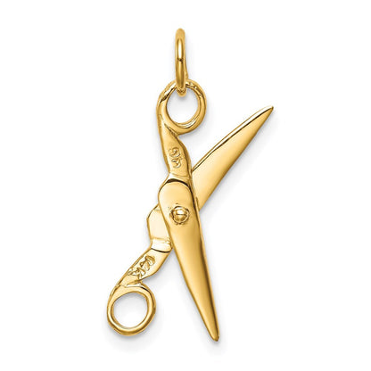 14k Yellow Gold 3D Moveable Scissors Charm Pendant for Women