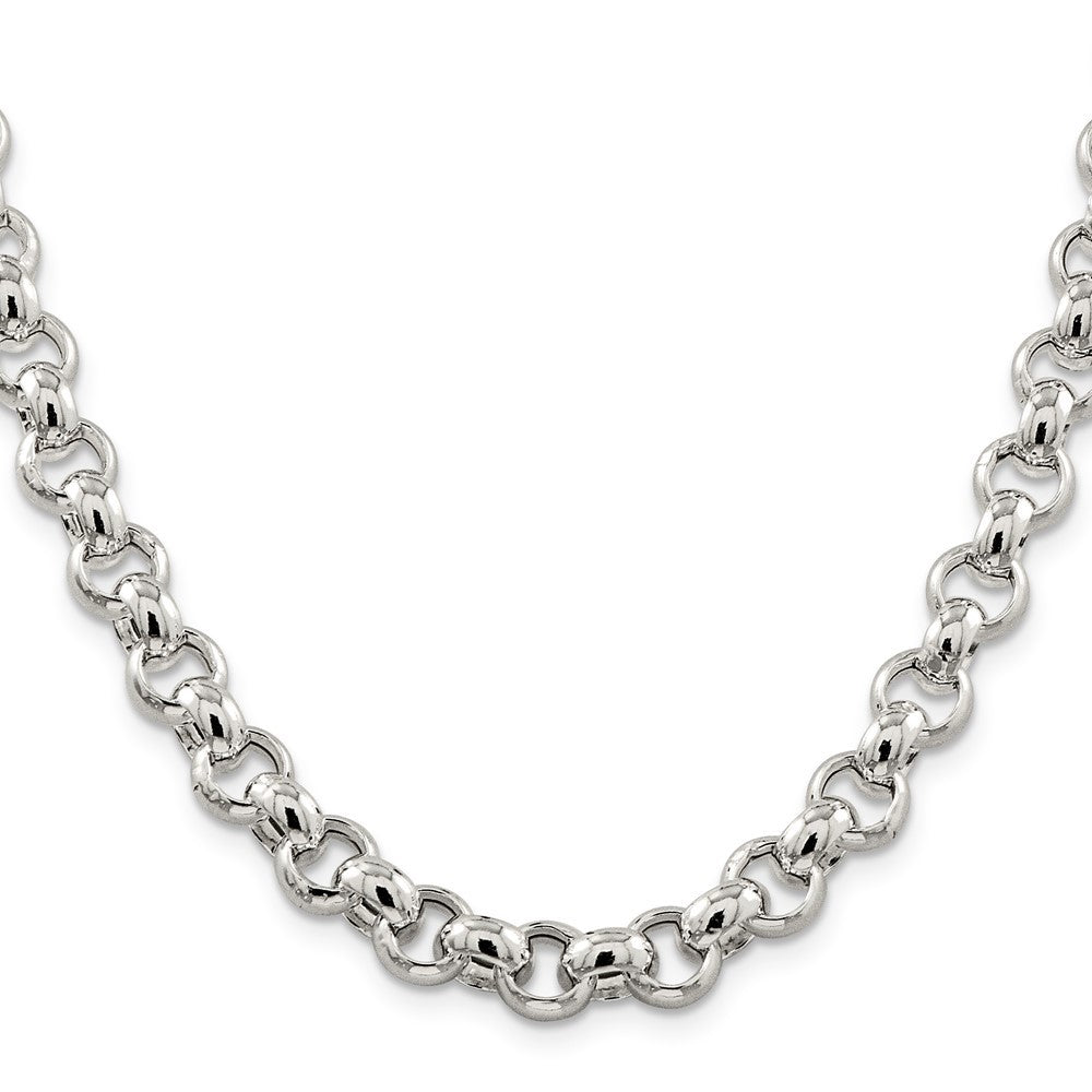 Sterling Silver 9.5mm Semi-solid Rolo Chain Necklace