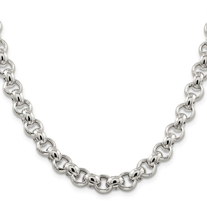 Sterling Silver 9.5mm Semi-solid Rolo Chain Necklace