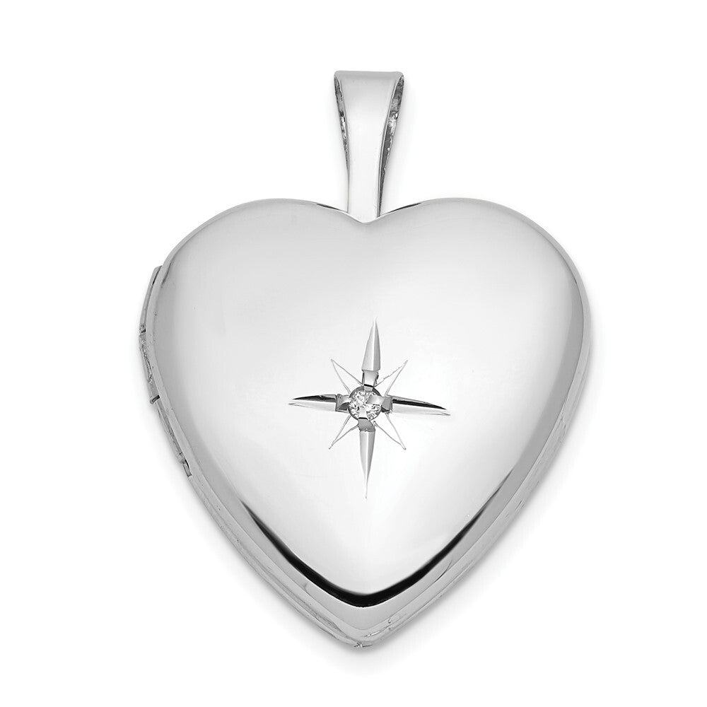 14k White Gold 16mm .01ct. Diamond Heart Locket Pendant for Women