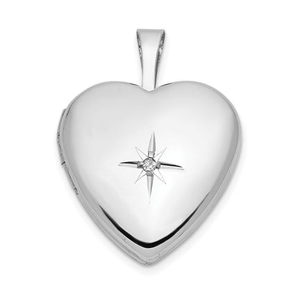 14k White Gold 16mm .01ct. Diamond Heart Locket Pendant for Women