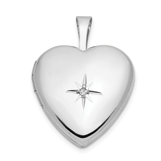 14k White Gold 16mm .01ct. Diamond Heart Locket Pendant for Women
