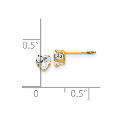 14k Yellow Gold 4mm White Cubic Zirconia Heart Stud Earrings Gift for Women