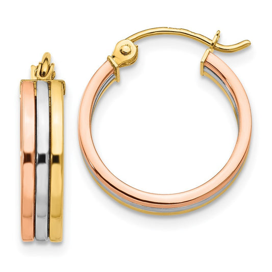 14K Tri Color Gold Hoop Earrings