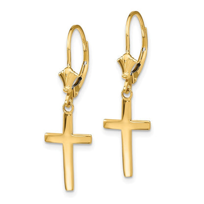 14k Yellow Gold Polished Cross Drop Dangle Earrings