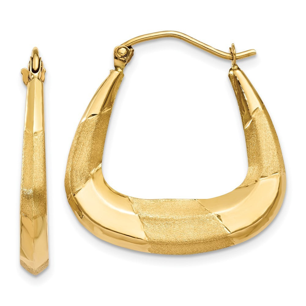 14k Yellow Gold Polished, Satin and Diamond-cut Hoop Earrings