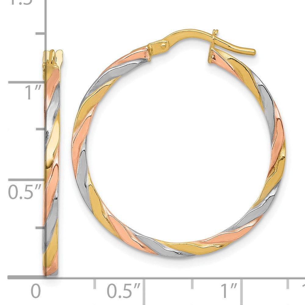 14k Yellow Gold with Rose and White Rhodium Twisted Tube Hoop Earrings