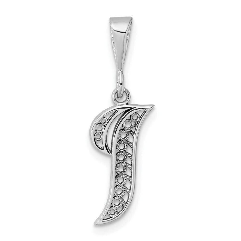 14k White Gold Solid Polished Script Filigree Letter I Initial Pendant for Women