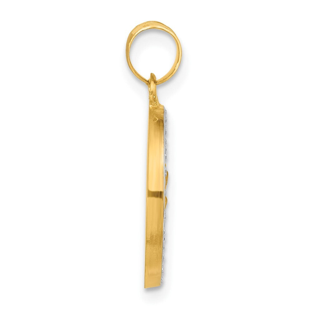 14k Yellow Gold with White Rhodium Hollow St. Christopher Medal Pendant