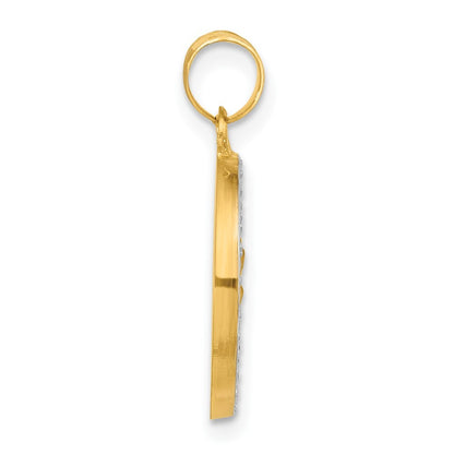14k Yellow Gold with White Rhodium Hollow St. Christopher Medal Pendant