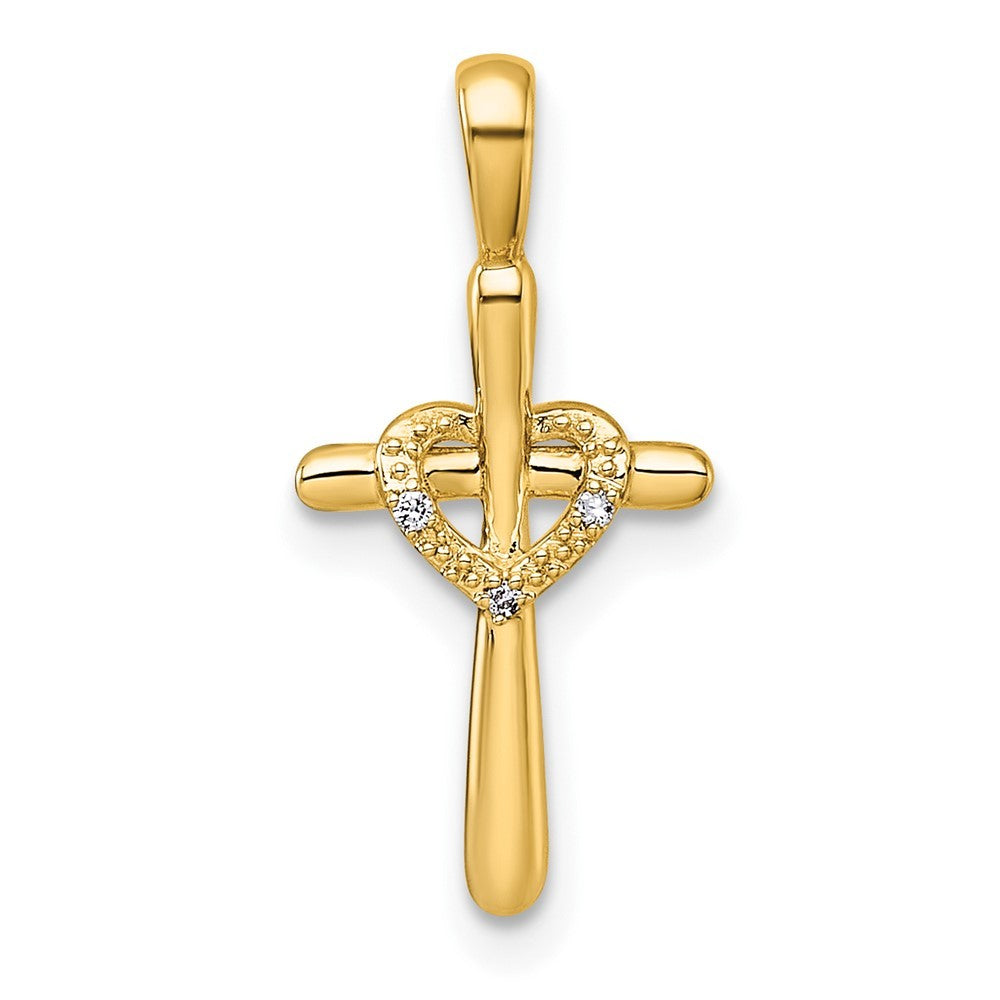14k Yellow Gold Diamond Cross w Heart Pendant