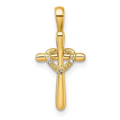 14k Yellow Gold Diamond Cross w Heart Pendant