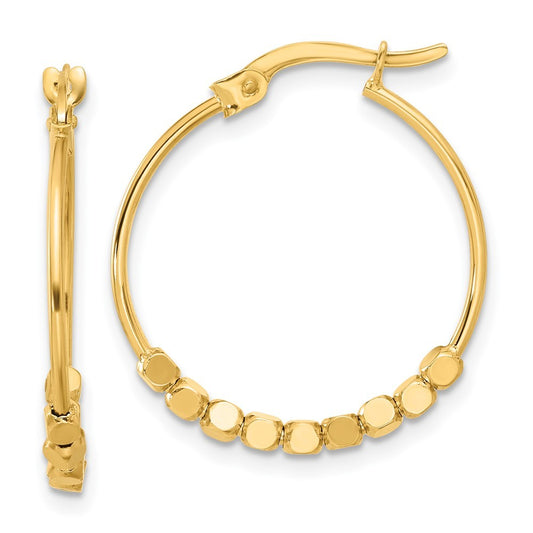 14k Yellow Gold Polished Beads Hoop Earrings