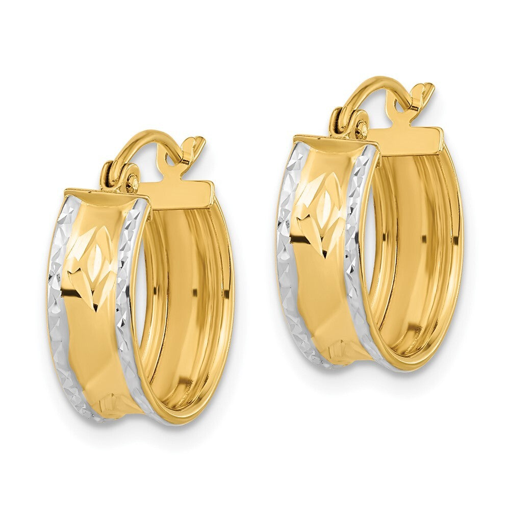 14k Yellow Gold White Rhodium Polished Diamond-cut Hoops Gift for Women