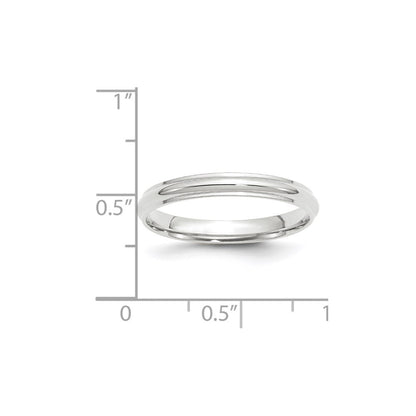 14k White Gold 3mm Half Round with Edge Wedding Band Size 13