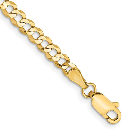 14k Yellow Gold 7 inch 3.7mm Lightweight Flat Cuban Bracelet