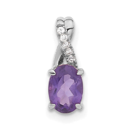 14k White Gold 7x5mm Oval Amethyst and Diamond Pendant