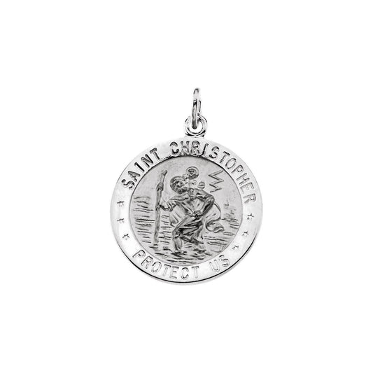 14k White Gold 18 mm St. Christopher Medal Fine Gift Gift for Women