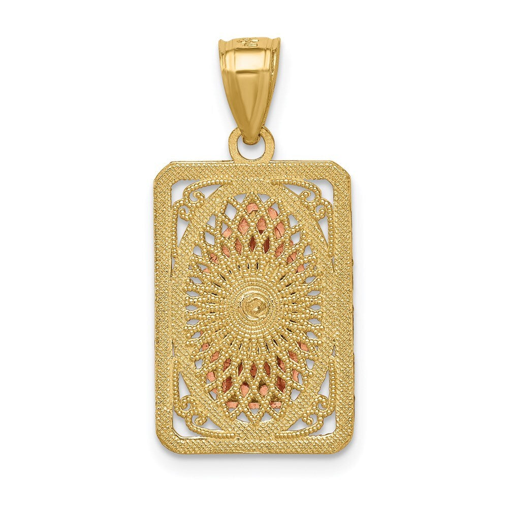 14k Two-tone Gold White Rhodium Diamond-Cut Lady of Guadalupe Pendant