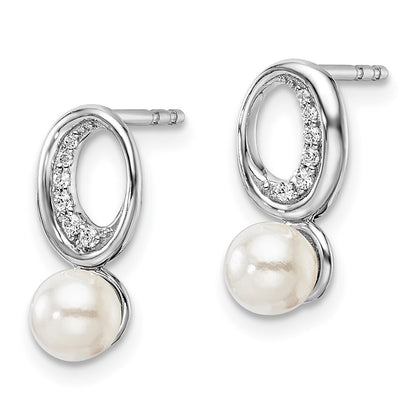 14K White Gold Polished Diamond and Pearl Drop Drop & Dangle Earrings